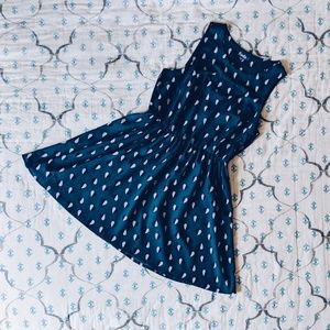 Blue A-Line Dress with Heart Pattern